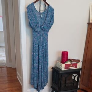Elegant Blue Patterned Women's Dress Free People Size M